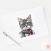 Gato Cool con Lentes Vierkante Sticker (Envelop)