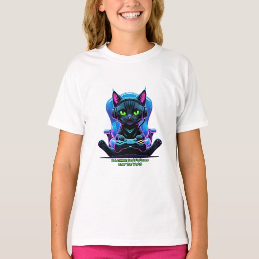 Gato gamer futurista con joystick y actitud felina t-shirt (Voorkant)