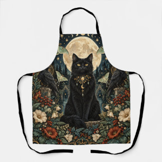 Gato Negro Gótico Celestial con Luna y Cuervos. Schort