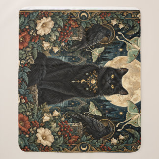 Gato Negro Gótico Celestial con Luna y Cuervos. Sherpa Deken