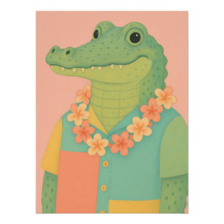 Gator in een kleurgeblokkeerd Hawaïaans shirt met  Perfect Poster
