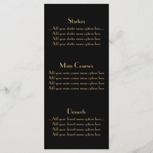 Gatsby 1920 Art Déco Menu Mariage inspiré (Dos)