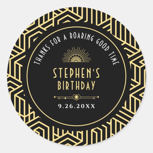 Gatsby 1920s Art Deco Verjaardagsfeestje Dank je Ronde Sticker (Voorkant)