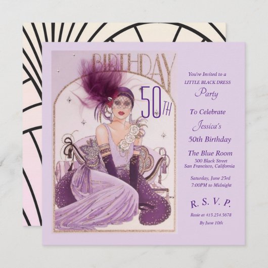 Gatsby Art Deco 50ste verjaardag uitnodigingen (Voorkant / Achterkant)