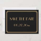 Gatsby Art Deco Black Wedding Save the Date Kaart (Voorkant)