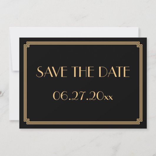 Gatsby Art Deco Black Wedding Save the Date Kaart (Voorkant)