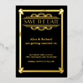 GATSBY ART DECO bruiloft BEWAART DE DATUM Folie Uitnodiging (Voorkant)