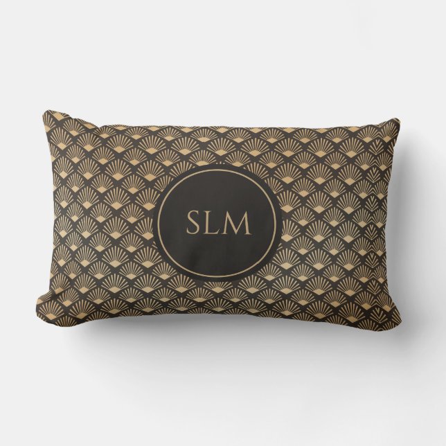 Gatsby Art Deco Fan Pattern Monogram Luxe Kussen (Voorkant)
