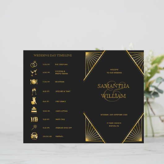 Gatsby Art Deco Folded Wedding Chronologie (Staand voorkant)