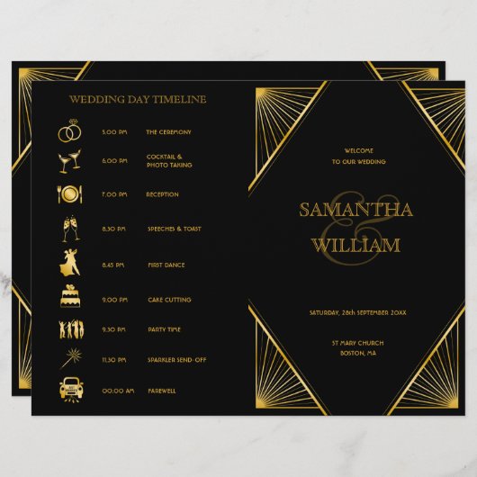 Gatsby Art Deco Folded Wedding Chronologie (Voorkant / Achterkant)