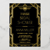 Gatsby Art Deco Gold en Black Vrijgezellenfeest Folie Uitnodiging (Voorkant)