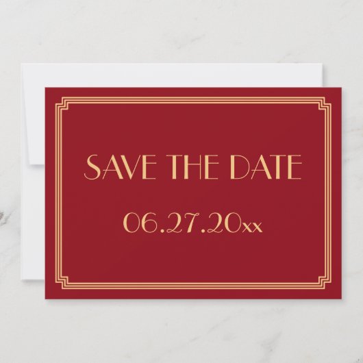 Gatsby Art Déco Mariage Rouge Enregistrer La Carte (Devant)