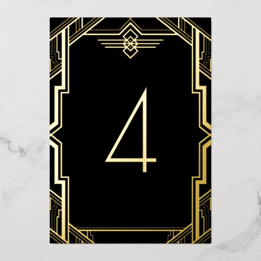 Gatsby Art Déco Noir et Or Numéro de table (Recto)