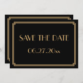 Gatsby Art Déco Noir Mariage Enregistrer La Carte  (Devant / Derrière)