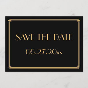 Gatsby Art Déco Noir Mariage Enregistrer La Carte 