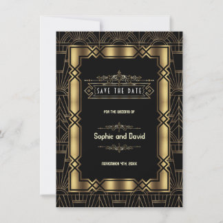 Gatsby Art Déco noir or Save the Date des années 1