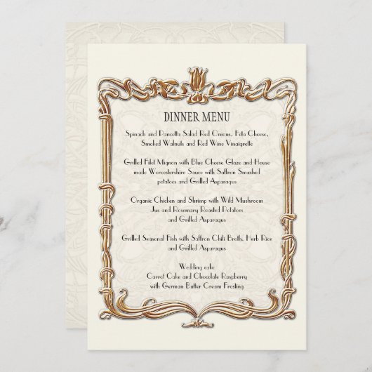 Gatsby Art Deco Nouveau Lace Faux Gold Tulip Menu (Voorkant / Achterkant)