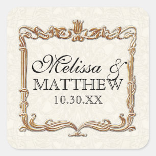 Gatsby Art Deco Nouveau Lace Faux Gold Tulip Vierkante Sticker