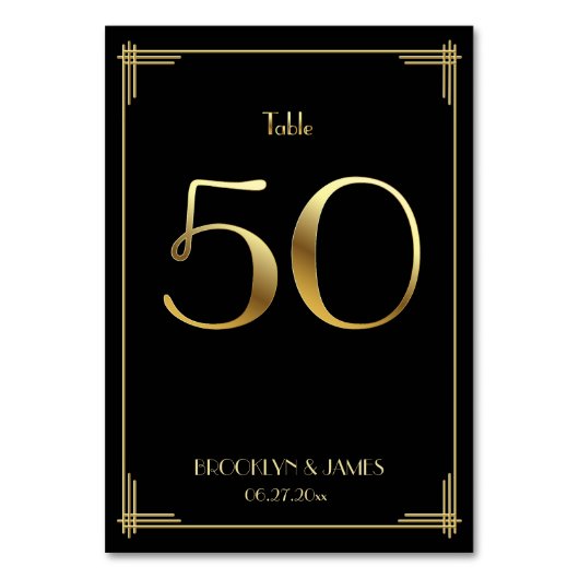 Gatsby Art Déco Numéro de table 50 Or Noir (Dos)
