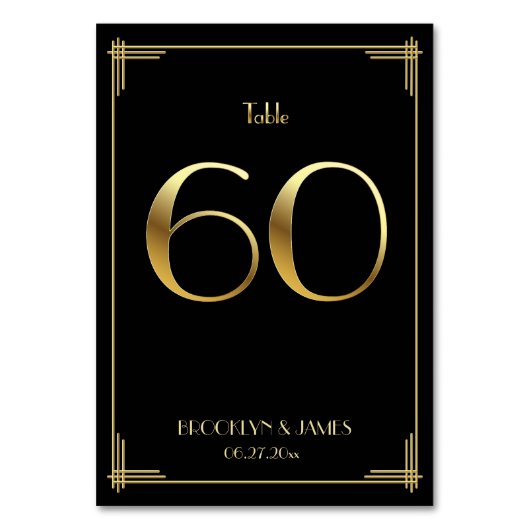 Gatsby Art Déco Numéro de table 60 Or Noir (Dos)