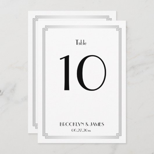 Gatsby Art Déco Numéros de table Argent (Devant / Derrière)