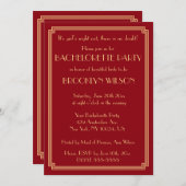 Gatsby Art Deco Red Bachelorette Party nodigt Kaart (Voorkant / Achterkant)