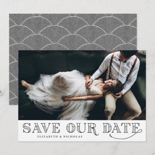 Gatsby Art Deco Typography Black Save the Date (Voorkant / Achterkant)