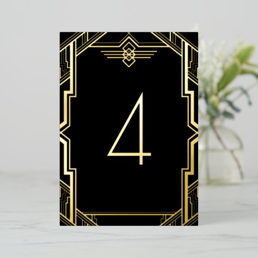 Gatsby Art Deco Zwart en Goud Tafelnummer (Staand Voorkant)