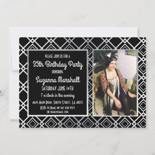 Gatsby Birthday Party 1920's Roaring Silver Invite Kaart (Voorkant)