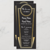 Gatsby Black & Gold Art Deco 1920s Wedding Program Programma (Voorkant / Achterkant)