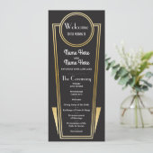 Gatsby Black & Gold Art Deco huwelijksprogramma ui Programma (Staand voorkant)