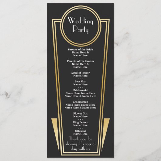 Gatsby Black & Gold Art Deco trouwprogramma uit de Programma (Achterkant)