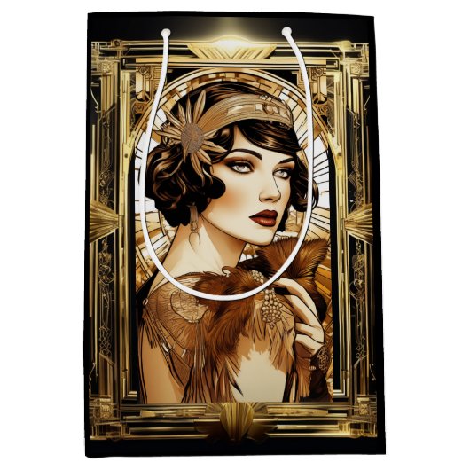Gatsby flapper meisje brunette 1920's themafeest medium cadeauzakje (Voorkant)