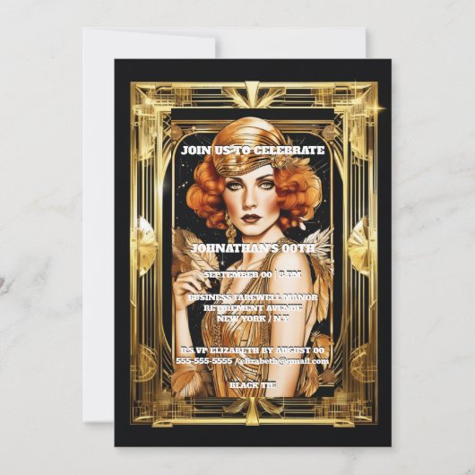 Gatsby Flapper meisje formeel zwart stropdas evene Kaart (Voorkant)