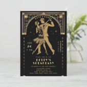 Gatsby Flapper Speakeasy Roaring 20s Deco Verjaard Kaart (Staand voorkant)