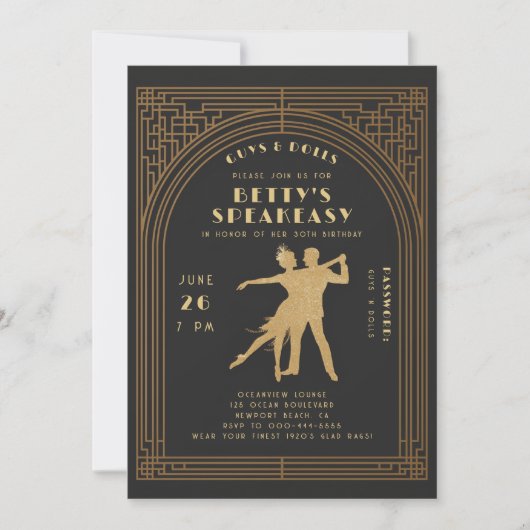 Gatsby Flapper Speakeasy Roaring 20s Gouden Verjaa Kaart (Voorkant)