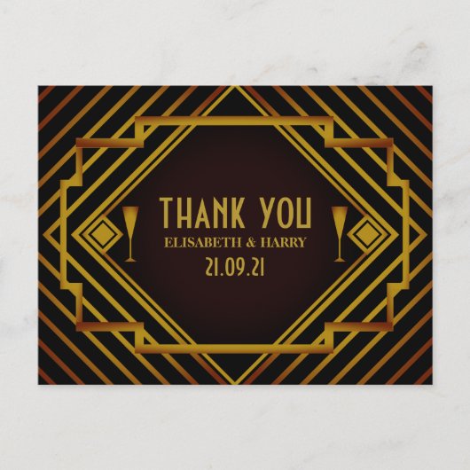 Gatsby Gold 2020's Bruiloft Dank U Briefkaart (Voorkant)
