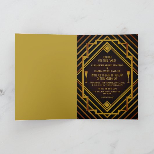 Gatsby Gold 2020's bruiloft uitnodiging (Binnen)