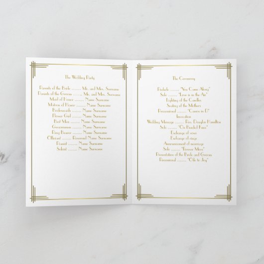 Gatsby Gold Art Déco Programmes de mariage (Intérieur)