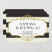Gatsby Gold Black Parties scintillant Invitations  (Devant / Derrière)
