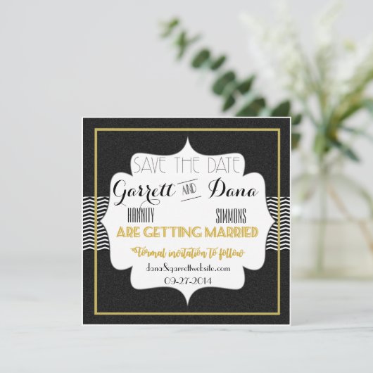 Gatsby Gold Wedding Suite Bruidsfeest Save The Date (Staand voorkant)