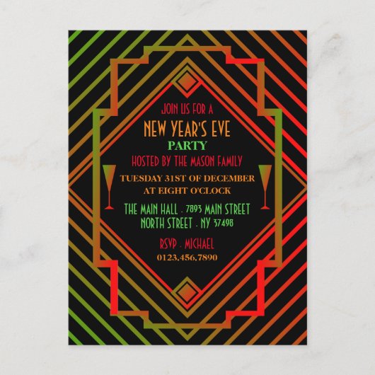 Gatsby Miami 1920's New Year Party Invitation (Devant)