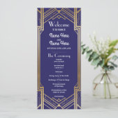 Gatsby Navy & Gold Art Deco 1920s Wedding Programm Programma (Staand voorkant)