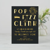 Gatsby Pop Fizz Clink Art Deco Nieuwjaarsfeest Folie Uitnodiging (Staand Voorkant)