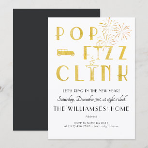 Gatsby Pop Fizz Clink Art Deco Nieuwjaarsfeest Kaart