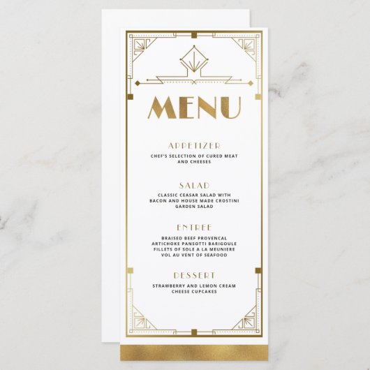 Gatsby Roaring 20s Art Deco Menu Kaart (Voorkant / Achterkant)