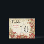 Gatsby rouge et or Paisley Peacock Numéro de table<br><div class="desc">Vintage Paisley Peacock Mariage damassé Numéros de table Mariage Signes Tabletop Vintage Paisley Peacock Colors ou Fuchsia et Lime Paisley Faire-part de mariage -Paisley Peacock Colours Invitations de mariage, RSVP, Enregistrer la date et la direction ou les cartes de réception. Peacock Wedding Invitations Vintage Art Nouveau Peacock Bird Parade Mariage...</div>