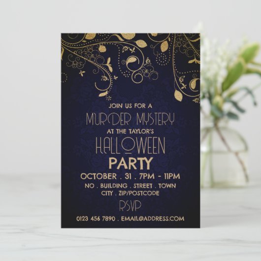 Gatsby Style, moordmysterie Halloweenfeest Kaart (Staand voorkant)