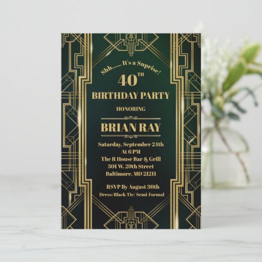 Gatsby Style Surprise Invitation d'anniversaire 5x (Debout devant)