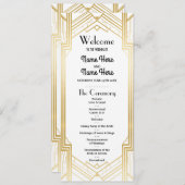 Gatsby White & Gold Art Deco 1920s Wedding Program Programma (Voorkant / Achterkant)